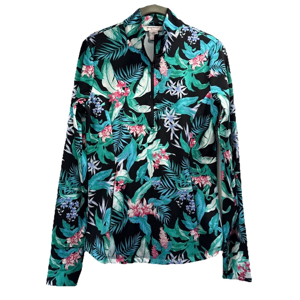 Tommy Bahama Women's Golf 1/2 Zip Polo S Tropical Floral Long Sleeve Thumb Holes